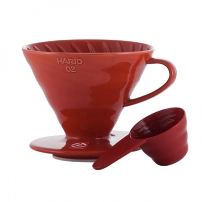 Hario keramický překapávač na kávu - červený