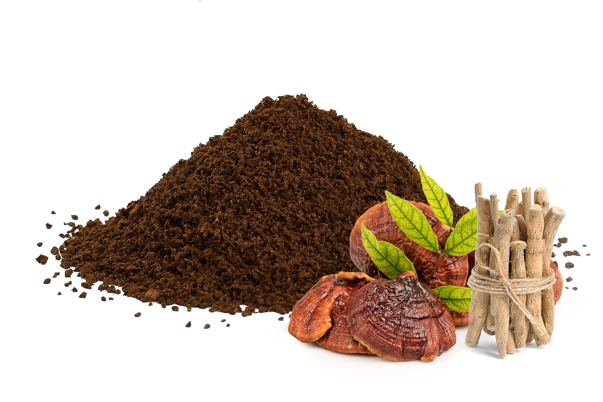 Adaptogenní bezkofeinová káva s reishi a ashwagandhou - pouze mletá, 50g